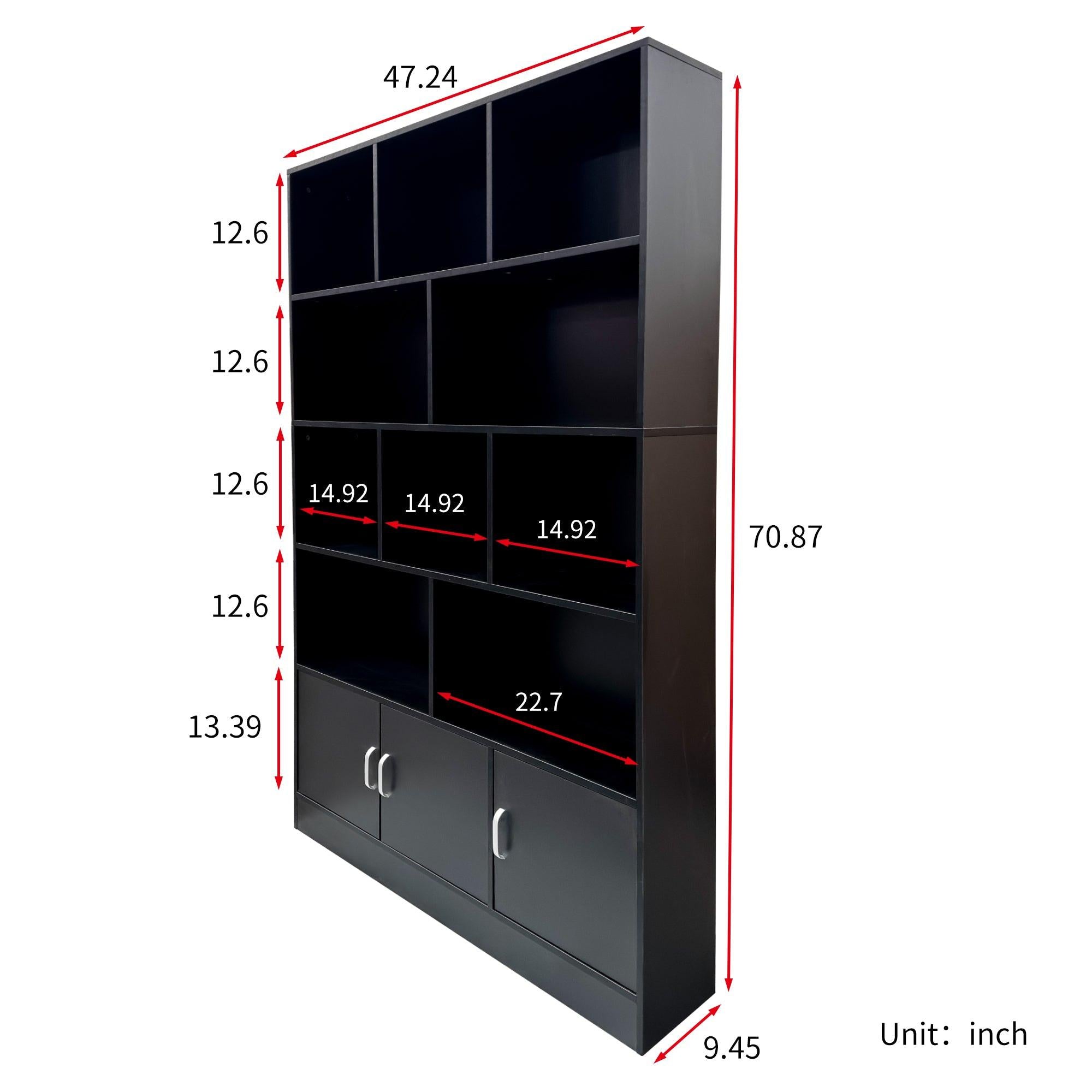 70.87' Tall Bookshelf with 10 Cubes and Cabinet.