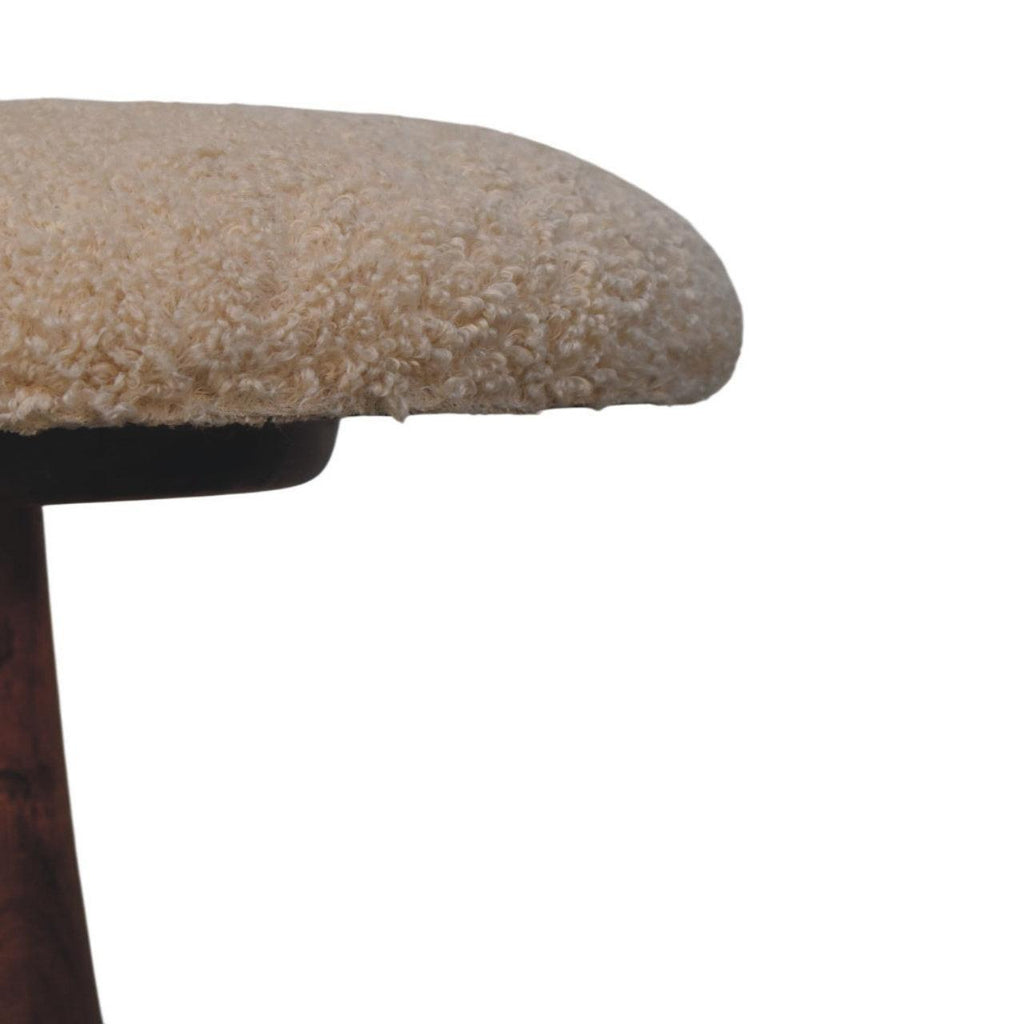 Solid Wood Boucle Teak Accent Stool for Modern Living.