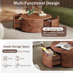 Burl Wood Coffee Table with Drawers - 360° Rotating Top.