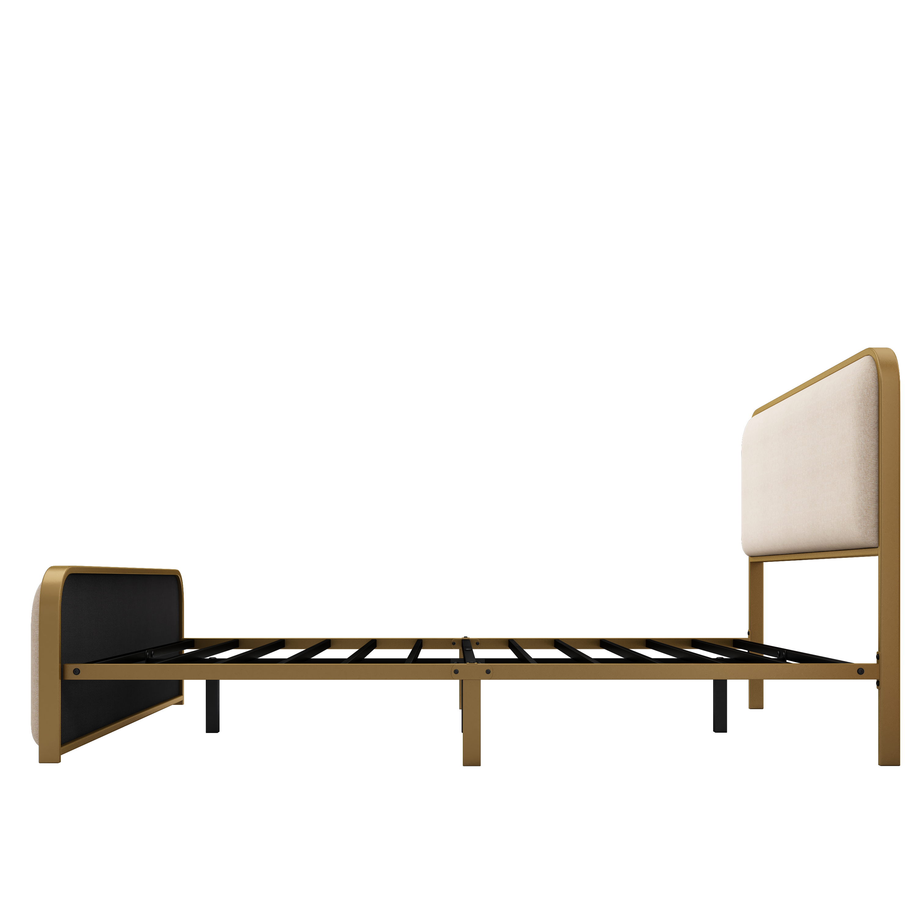 Queen Metal Bed Frame with Upholstered Headboard and Storage.