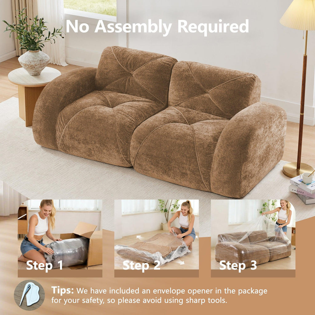 Modern Velvet Sofa Set - 2 Piece Deep Seat Couch.