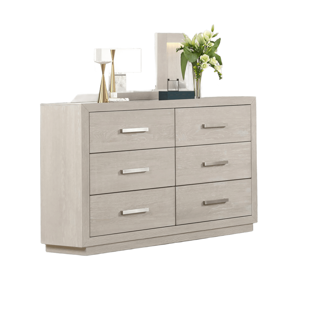 Light Gray Six Drawers Dresser for Bedroom Storage.