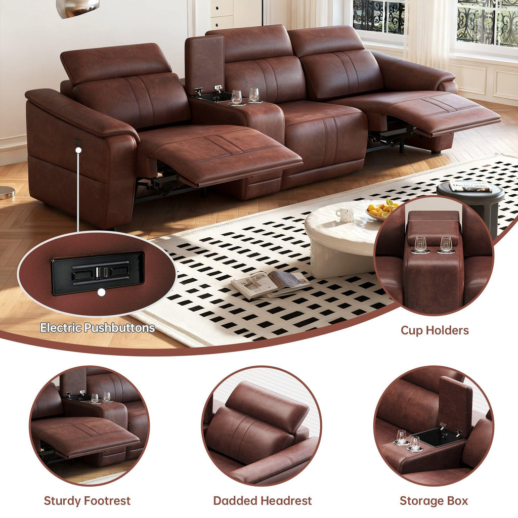 4-Piece Modular Leather Sofa Set with Cup Holders.