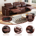 4-Piece Modular Leather Sofa Set with Cup Holders.
