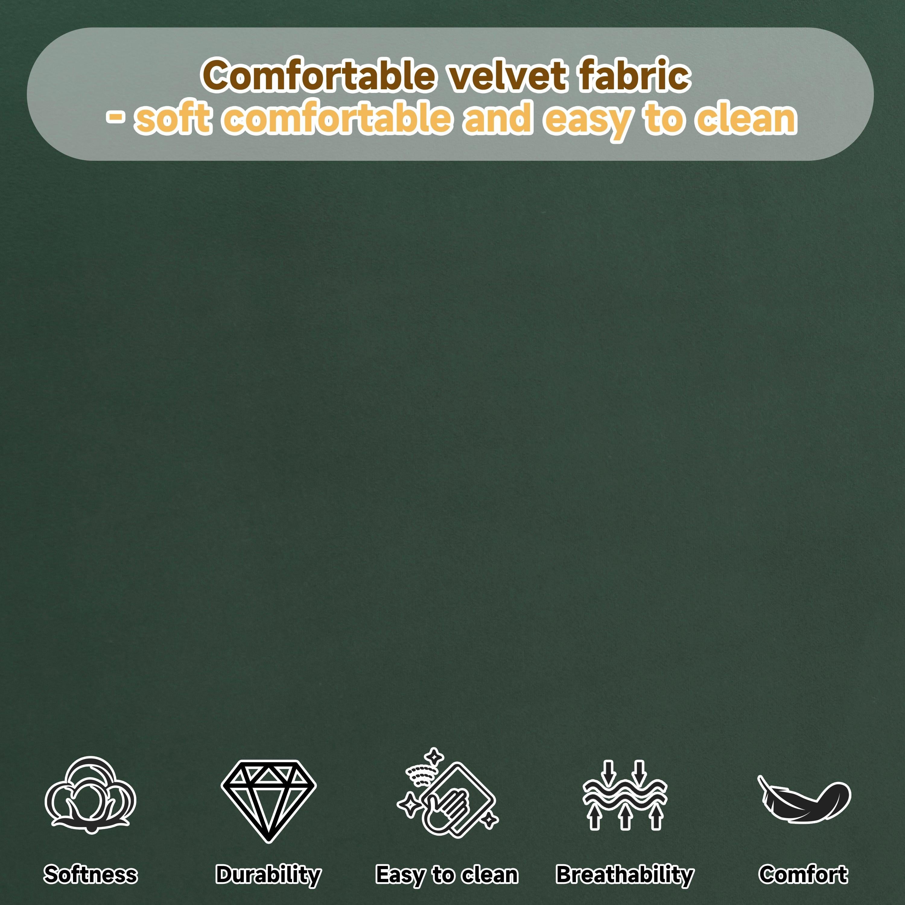 Dark Green Velvet Queen Bed with Curved Headboard.