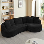 Black Corduroy 4-Seater L-Shape Sectional with Tufted Design