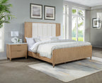 Modern Wood Nightstand with Storage and Engineered Stone Top.