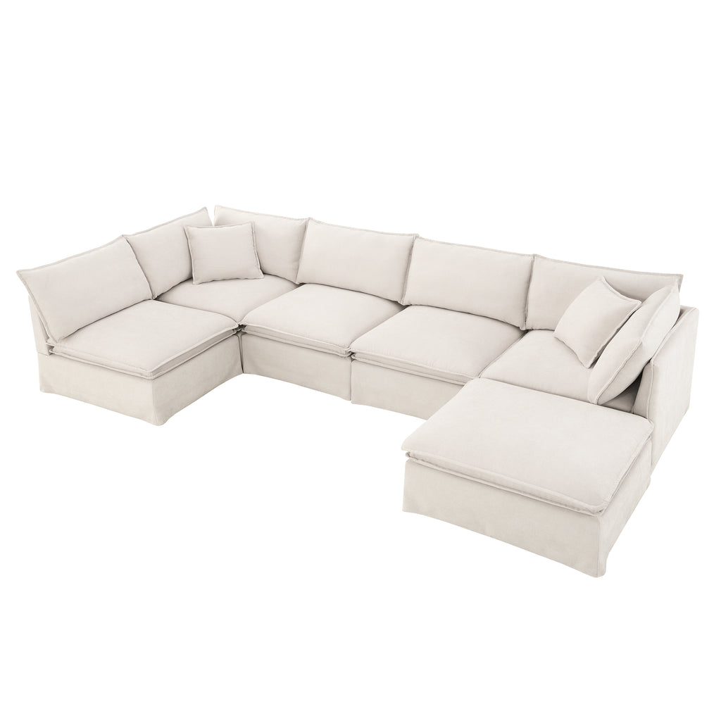 Modular sectional sofa with ottoman arranged in a right-facing chaise configuration, ideal for lounging and relaxing.