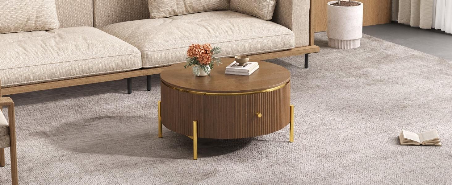 Modern Round Coffee Table with Storage Drawers.