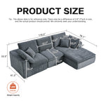 Dimensions chart for L-Shaped Sectional Sofa - Modern Reversible Chaise Couch with detailed measurements and 1200 lbs weight capacity.