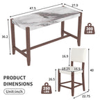 3-Piece Counter Height Dining Table Set for 2, Faux Marble Bar Table and 2 Upholstered-Seat Chairs, Mid-century Modern Dining Set for Dining Room, Pub Kitchen, Small Place