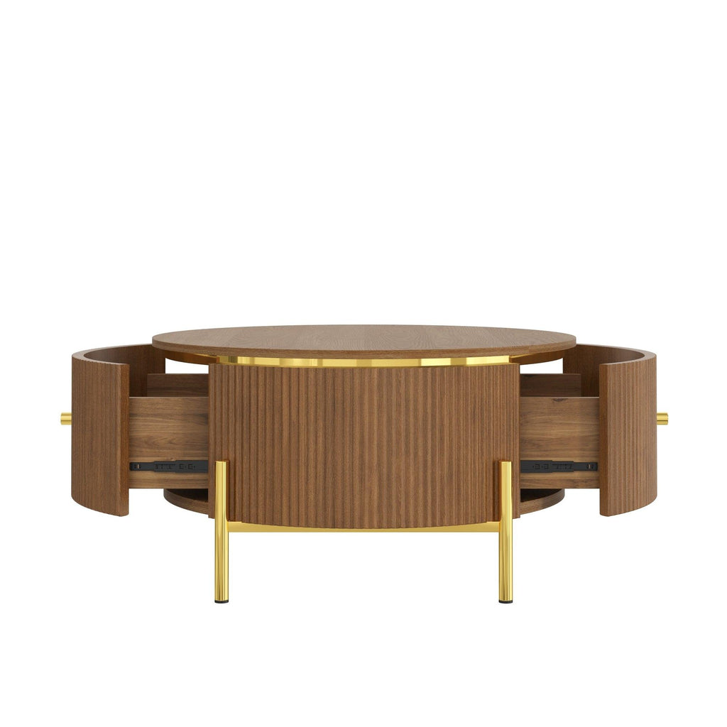 Modern Round Coffee Table with Storage Drawers.