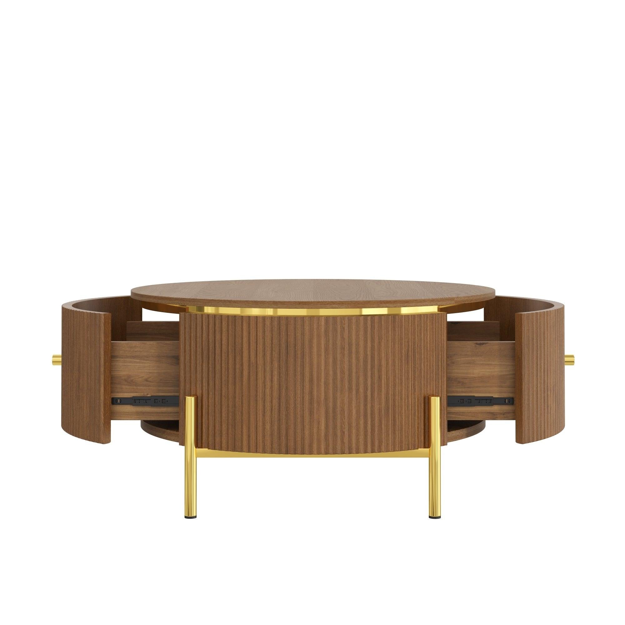 Modern Round Coffee Table with Storage Drawers.