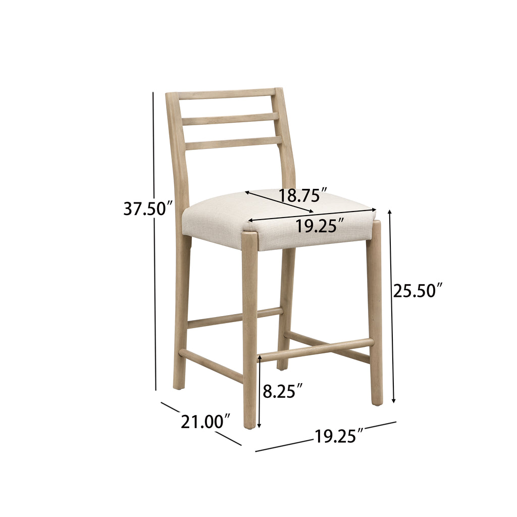 Dimension diagram of ladder back counter stool showing height, width, and depth. Ideal for precise space planning in dining areas.