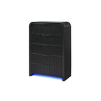 Beverly White and Black Chest with Fluted Finish, LED Lighting, Spacious Drawers, Edge Pulls, Rubber Wood, 38 x 18 x 54 inches