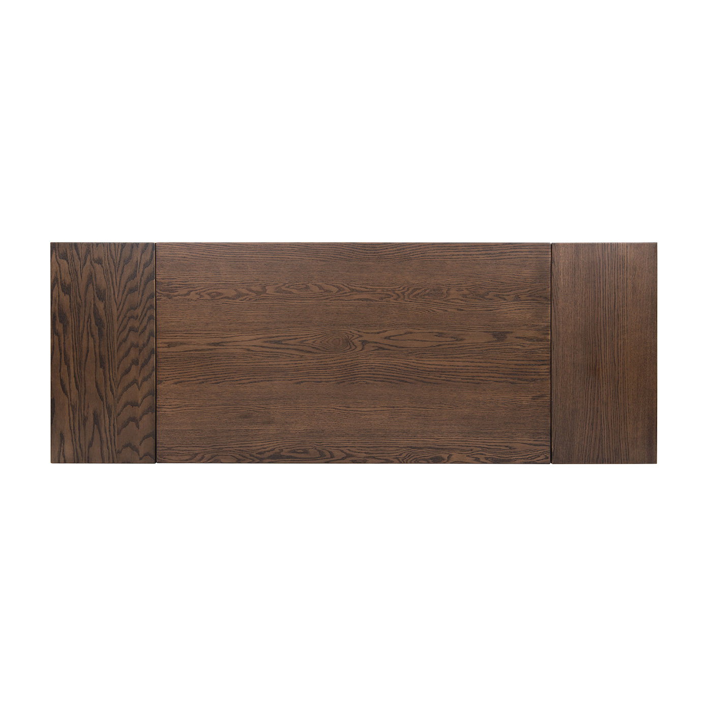 Top-down view of the Oak Extendable Dining Table fully extended, showing detailed wood grain and symmetrical leaf design.