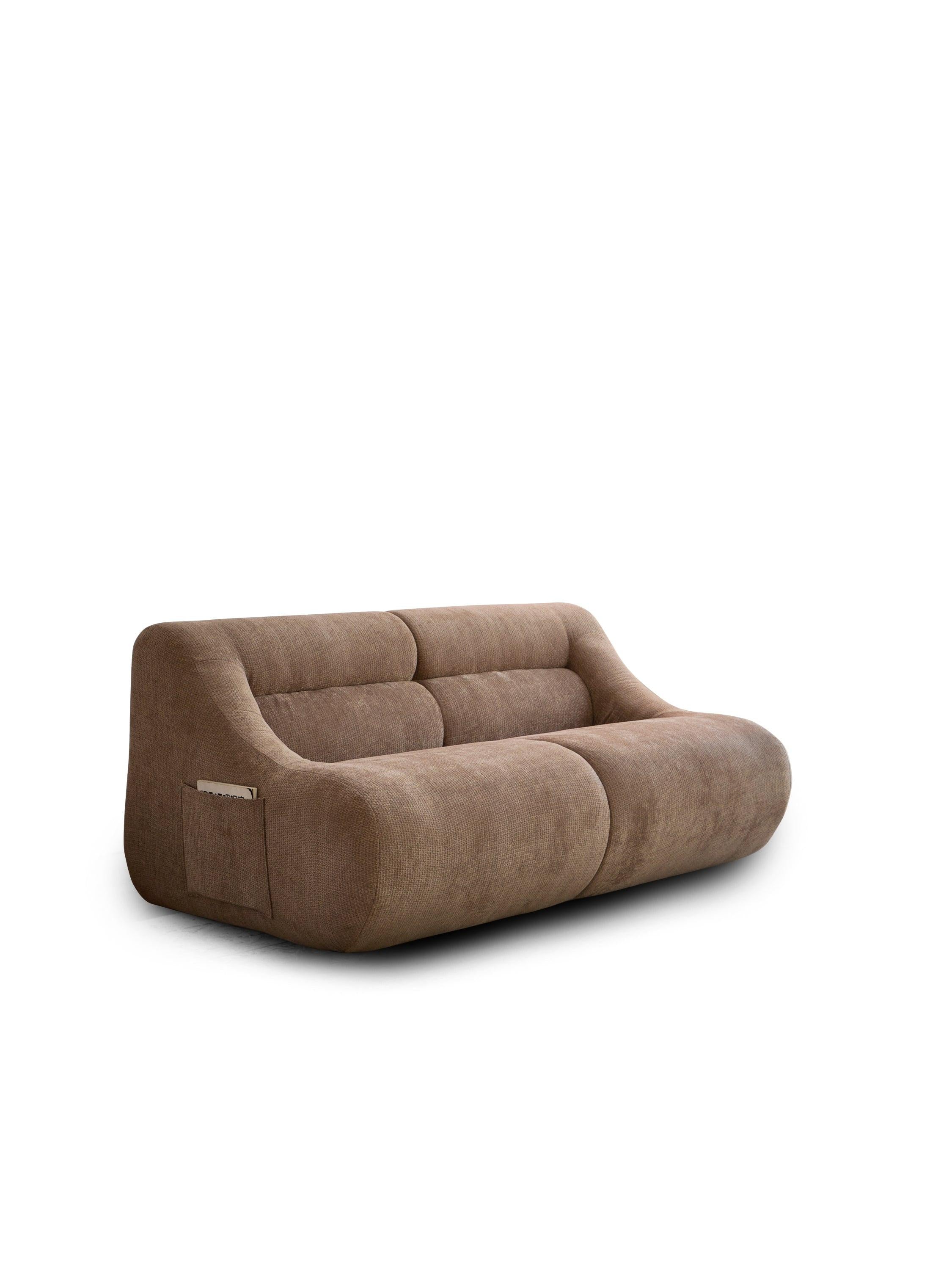 Chenille Fabric 2-Seater Sofa, Easy-Transport, Brown.