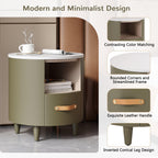 Modern Round Nightstand with Storage Drawer & Shelf.