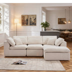 L-Shaped Sectional Sofa with Chaise in bright living room, featuring plush cushions and modern design ideal for cozy home interiors.