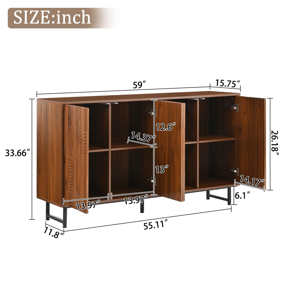Walnut Mid-Century Modern Sideboard Buffet Cabinet.