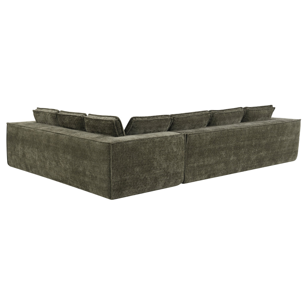 Rear angled view of the modular sectional sofa in chenille, highlighting its seamless design and sturdy structure.