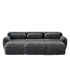 Modular 3-Seater Plush Sofa with Movable Ottoman - Dark Grey.
