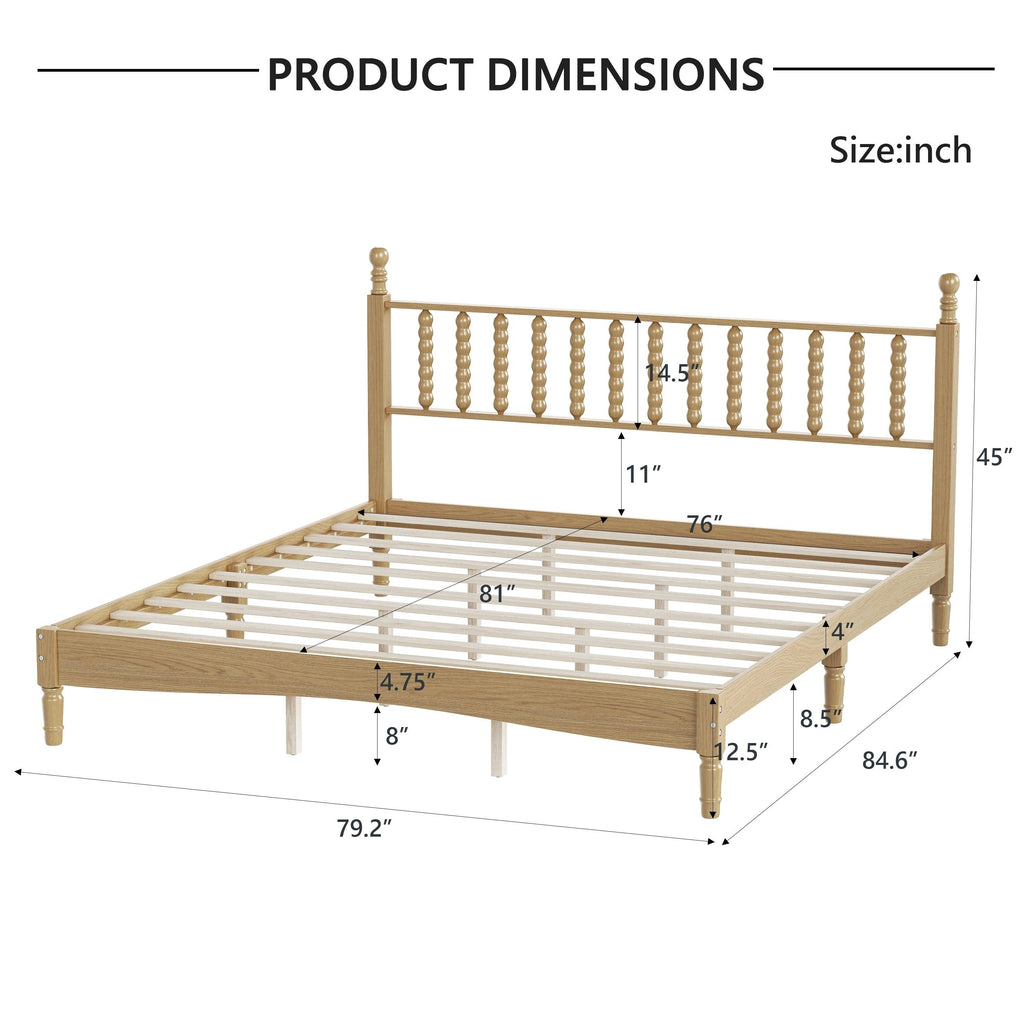 King Size Wood Platform Bed Featuring a Gourd Shaped Headboard.