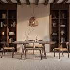 Capri Woven Seat Oak Wood Dining Chair Dark Brown Red Oak.