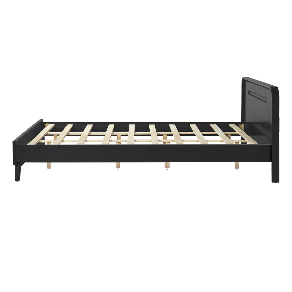 Black Queen Size Solid Wood Bed With No Box Spring.