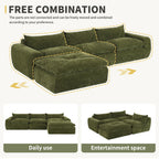Modular layout options for 116'' compressed sofa with high density foam, showing daily use and entertainment space configurations.