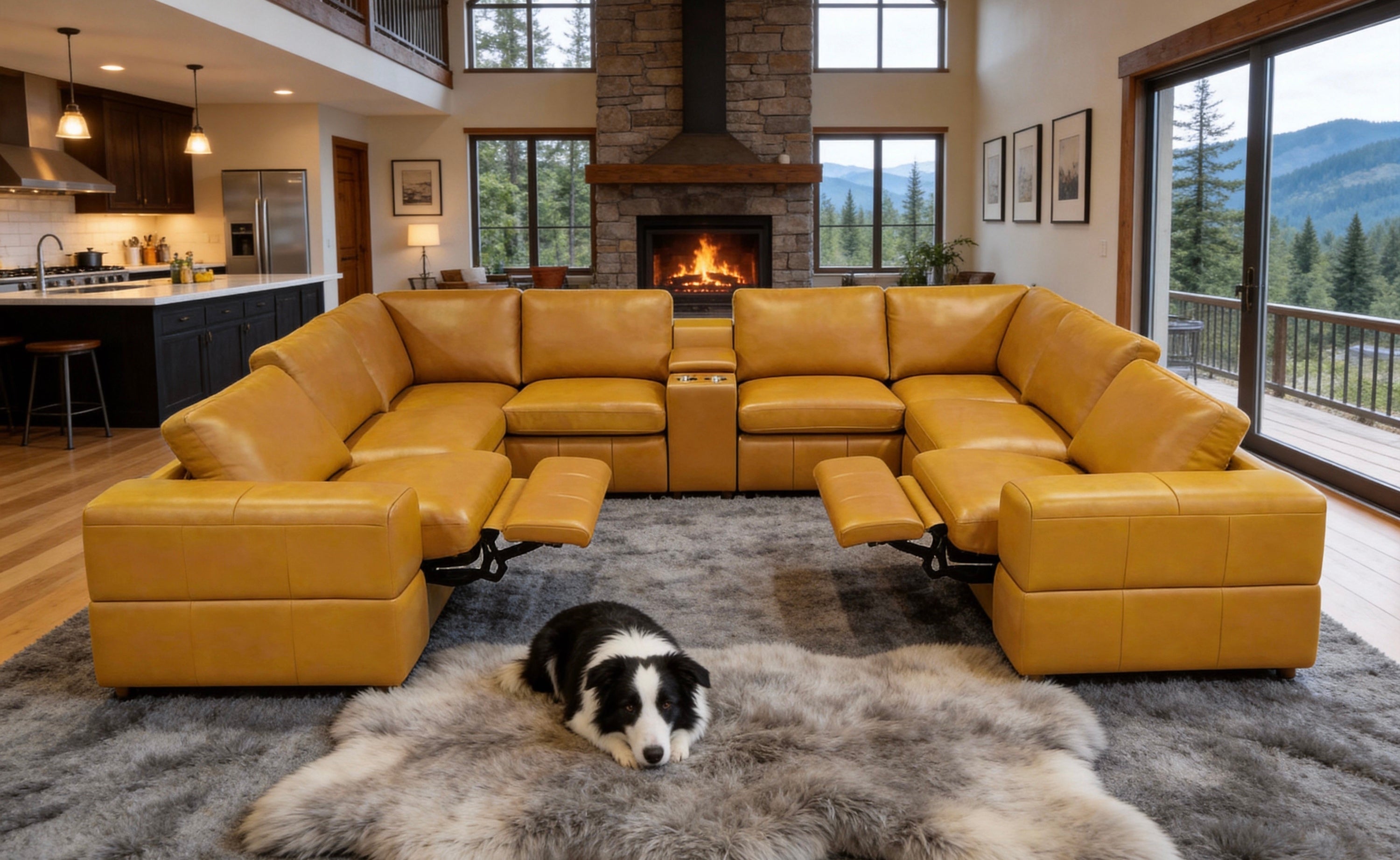 Ginger Leather Match 8-Seater Reclining Sectional with Console