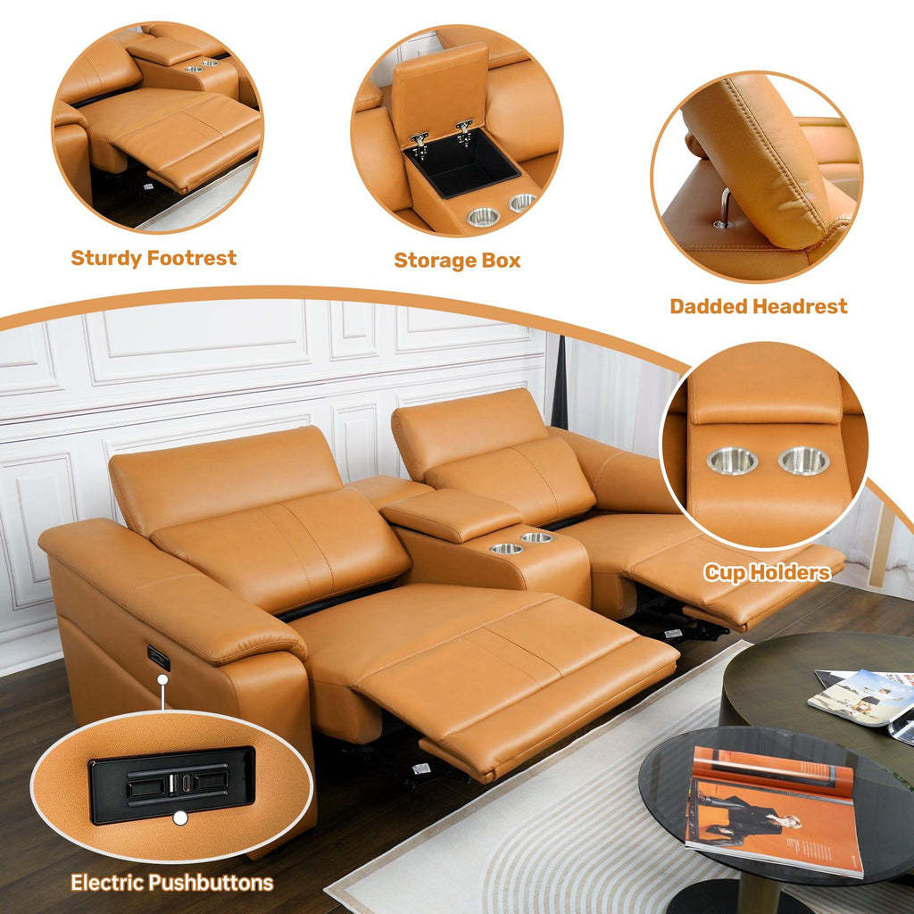 3-Piece Modular Leather Sofa with Cup Holders for Comfort.