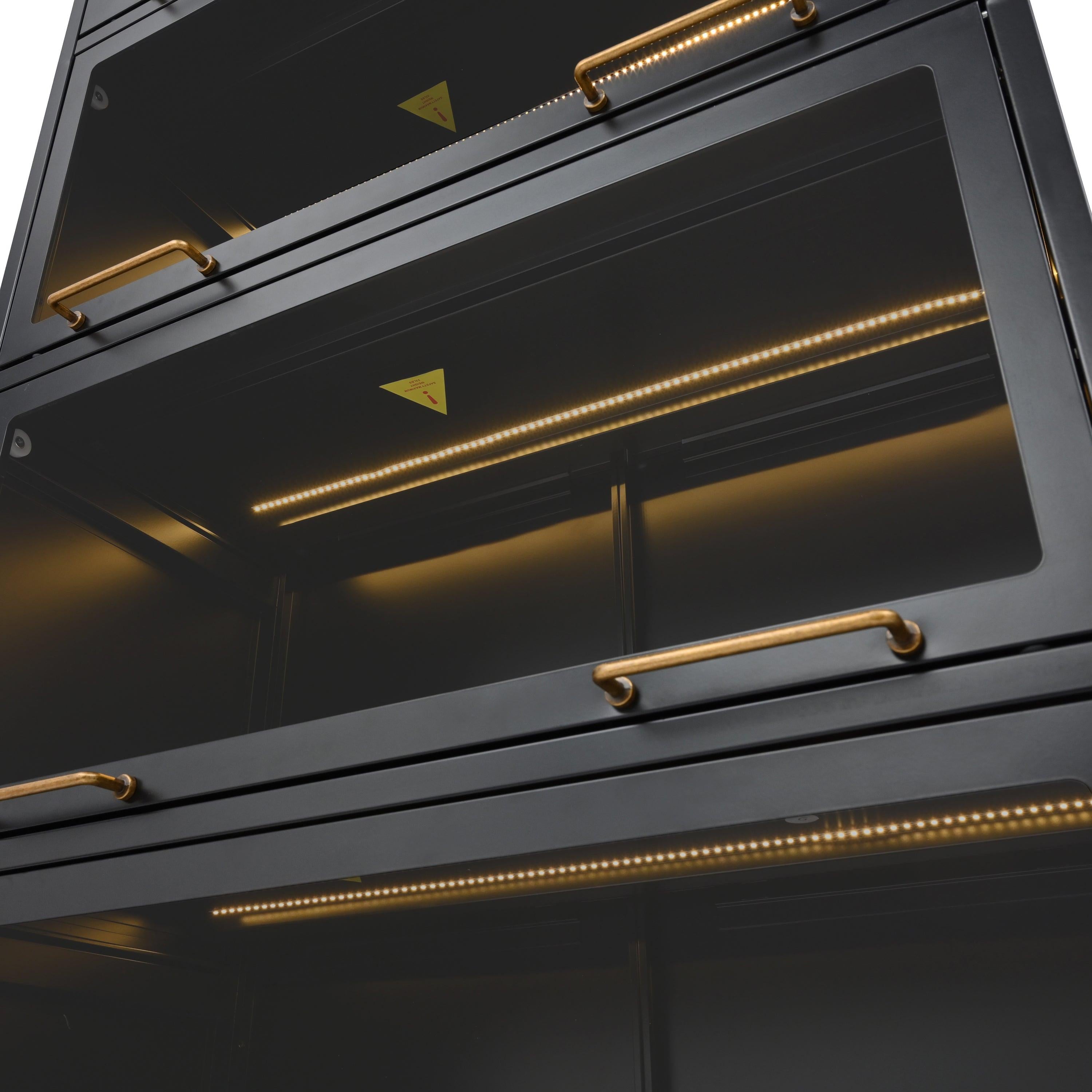 Iron Display Cabinet with Glass Doors - 5-Tier Bookcase.