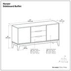 Harper Rubber Wood Sideboard Buffet for Storage.