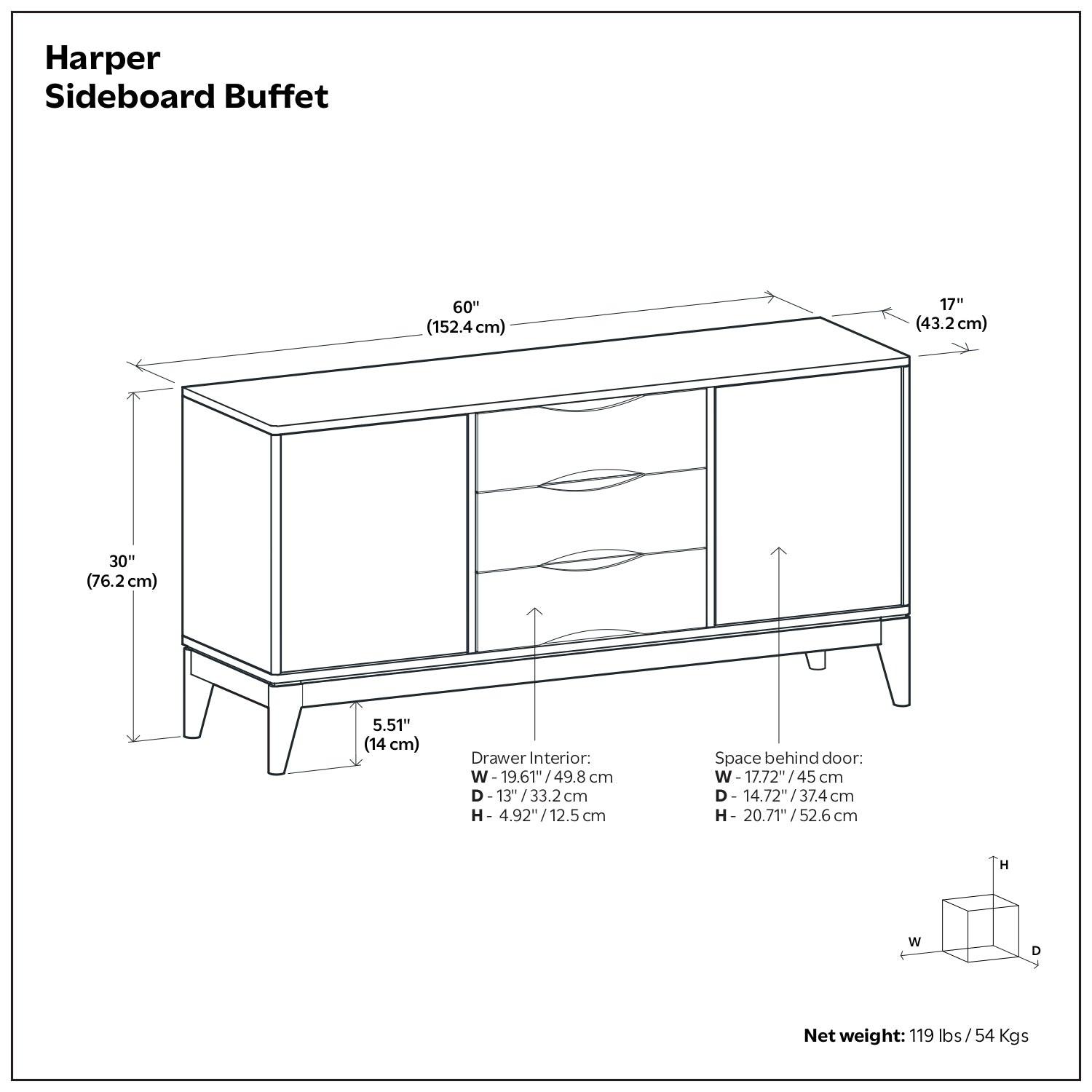 Harper Rubber Wood Sideboard Buffet for Storage.