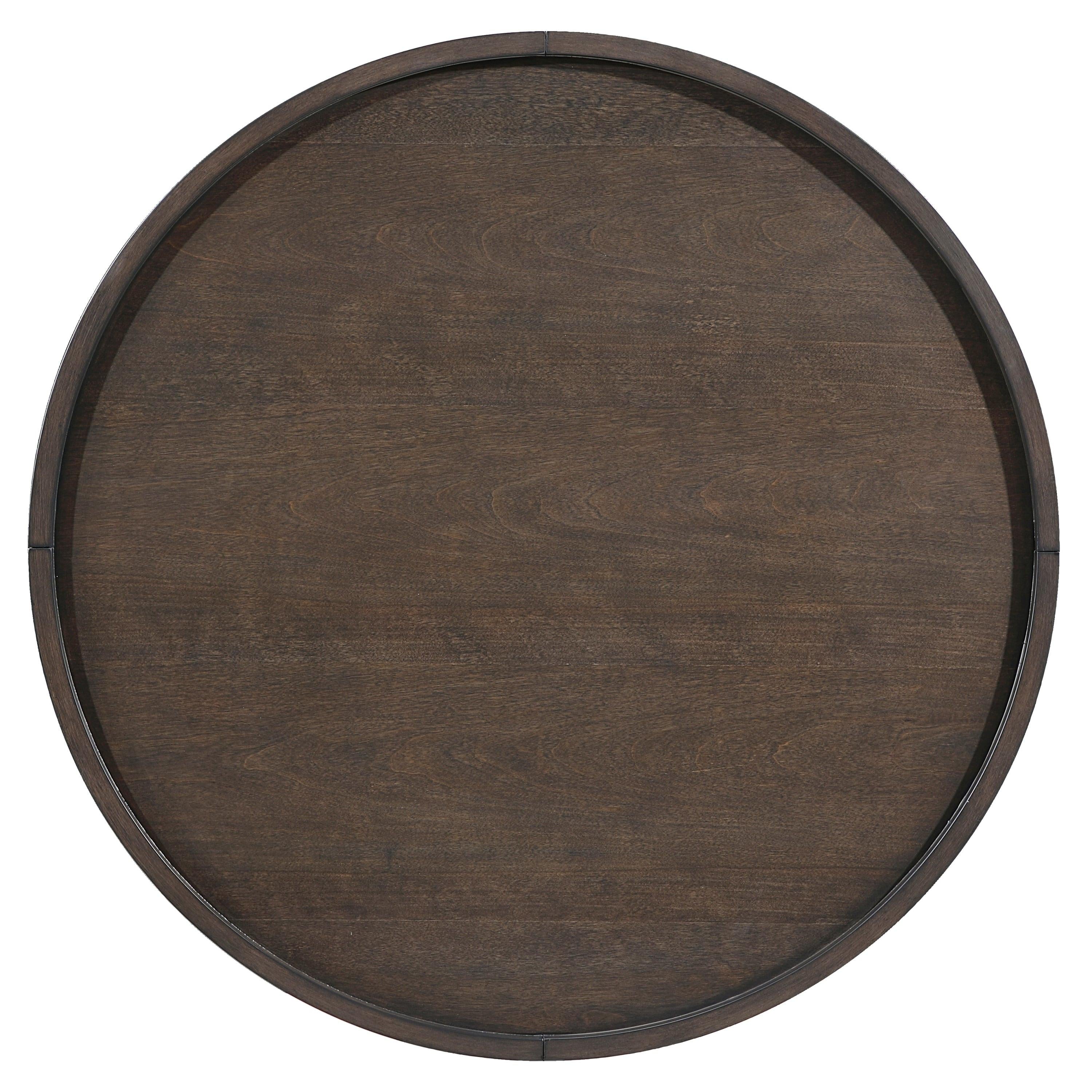 Dark Brown Cocktail Table with Gold Tip Legs.
