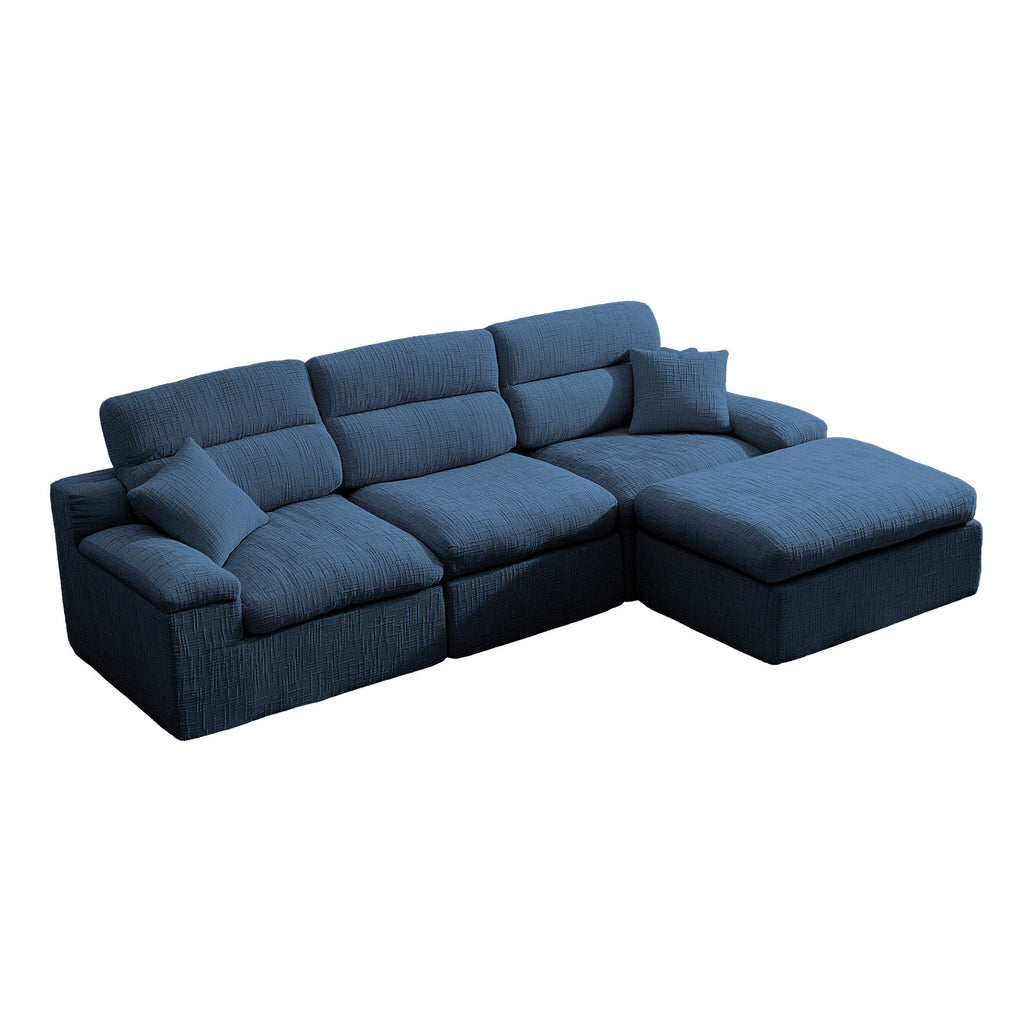 Modern Dark Blue Chenille L-Shaped Corner Chaise Sofa