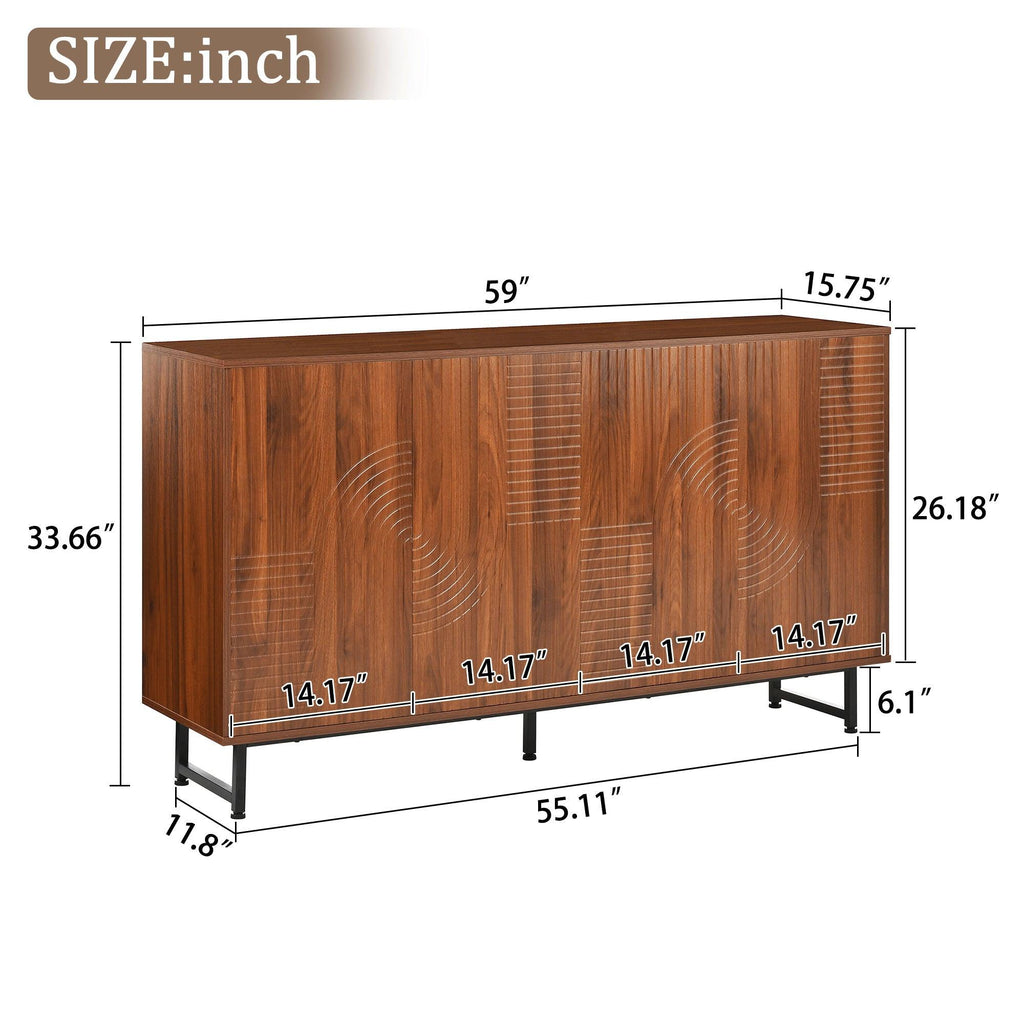 Walnut Mid-Century Modern Sideboard Buffet Cabinet.