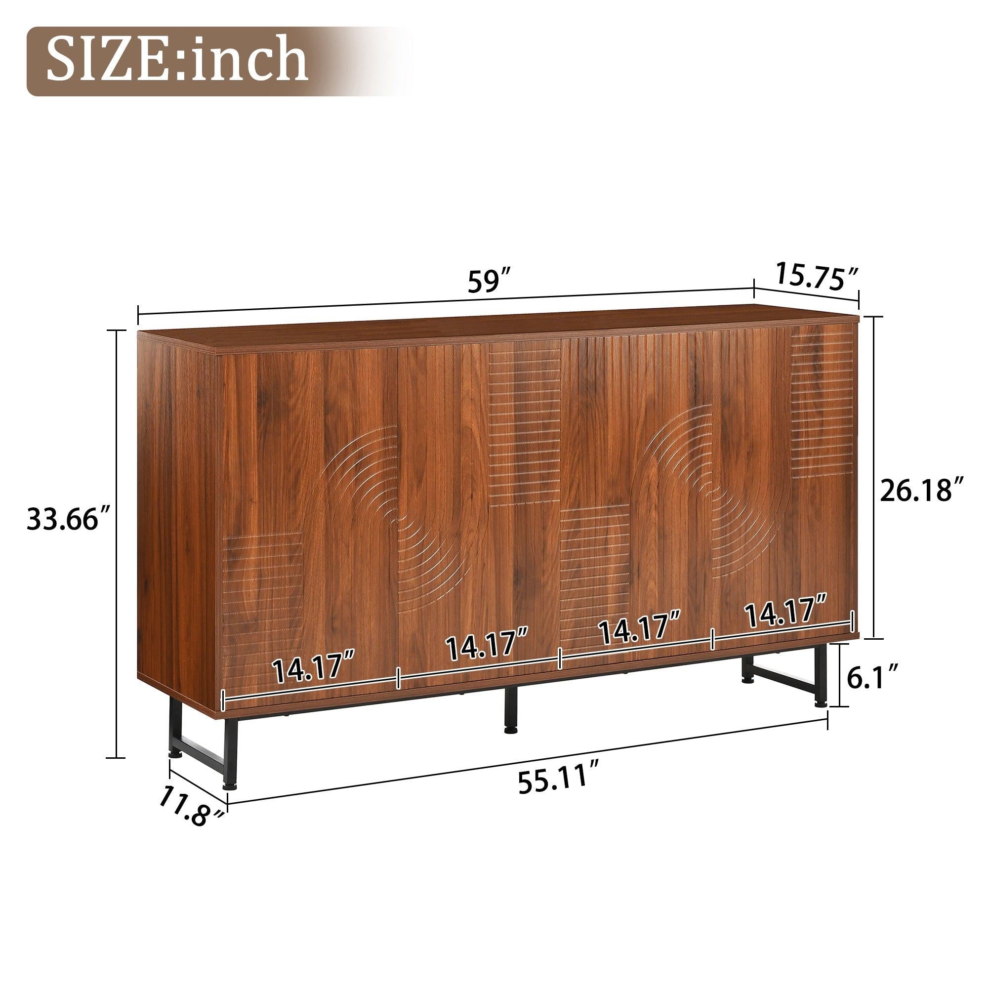Walnut Mid-Century Modern Sideboard Buffet Cabinet.
