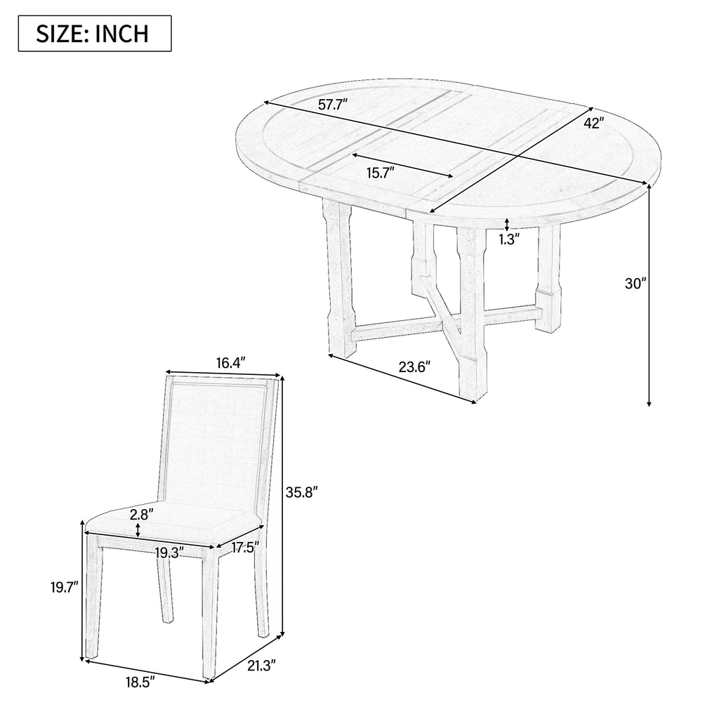 TREXM 5-Piece Extendable Dining Table Set for 4, Round Dining Table for 4 with Upholstered Chairs, Farmhouse Kitchen Table Set with Removable Leaf for Dining Room and Kitchen (Grey+White) - Groovy Boardz