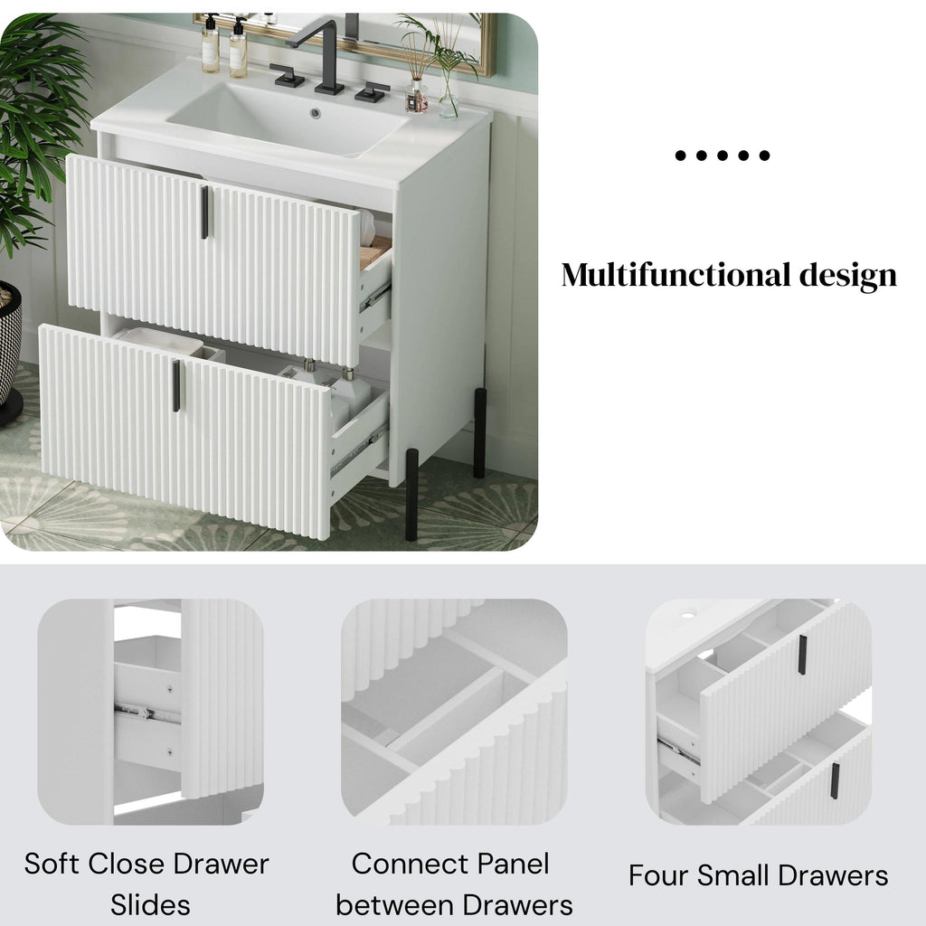 White Bathroom Vanity with Ceramic Sink - 30 Inch Design.