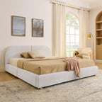 Queen Size Upholstered Bed Frame - Circle Yarn Fabric.