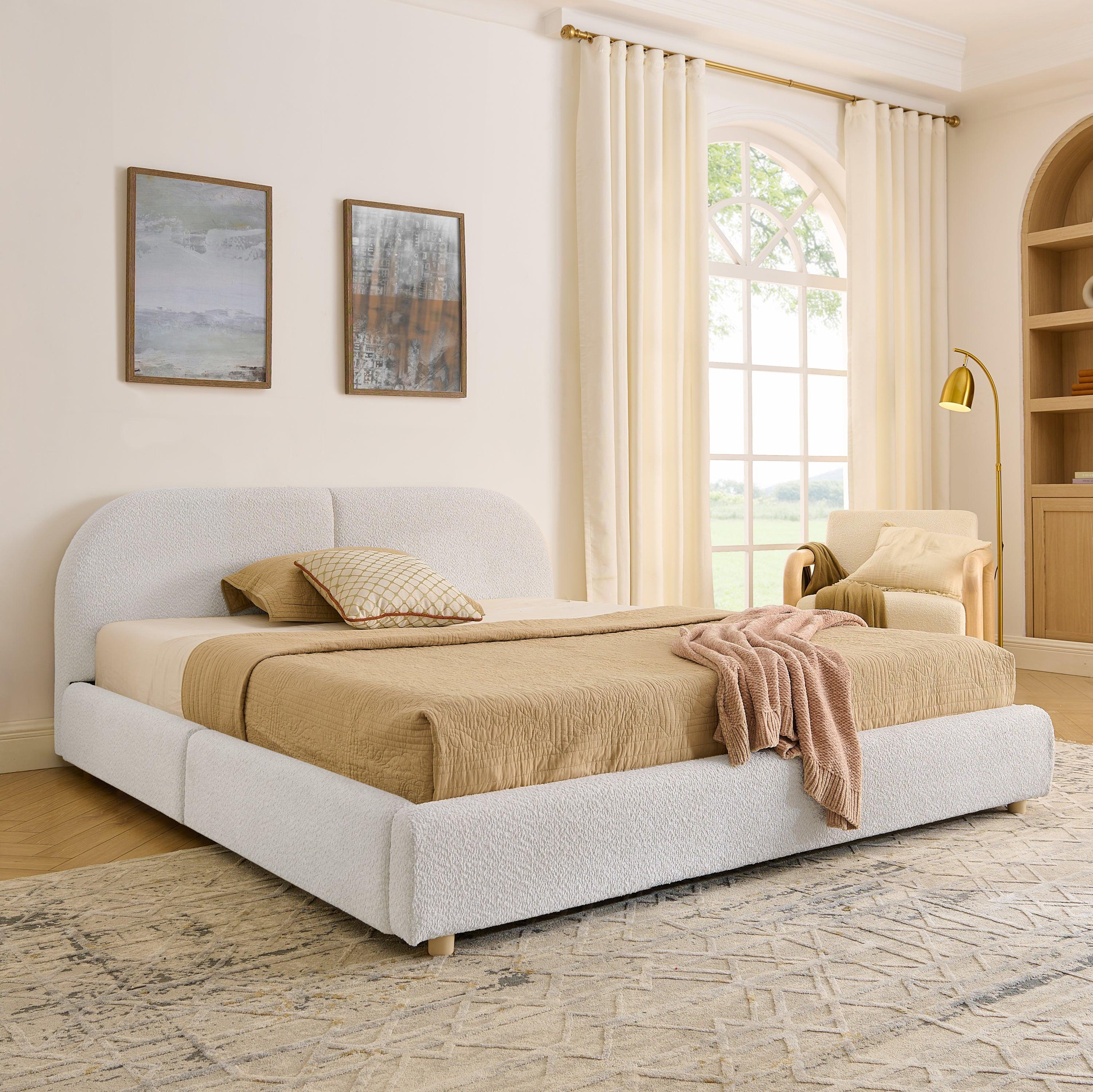 Queen Size Upholstered Bed Frame - Circle Yarn Fabric.