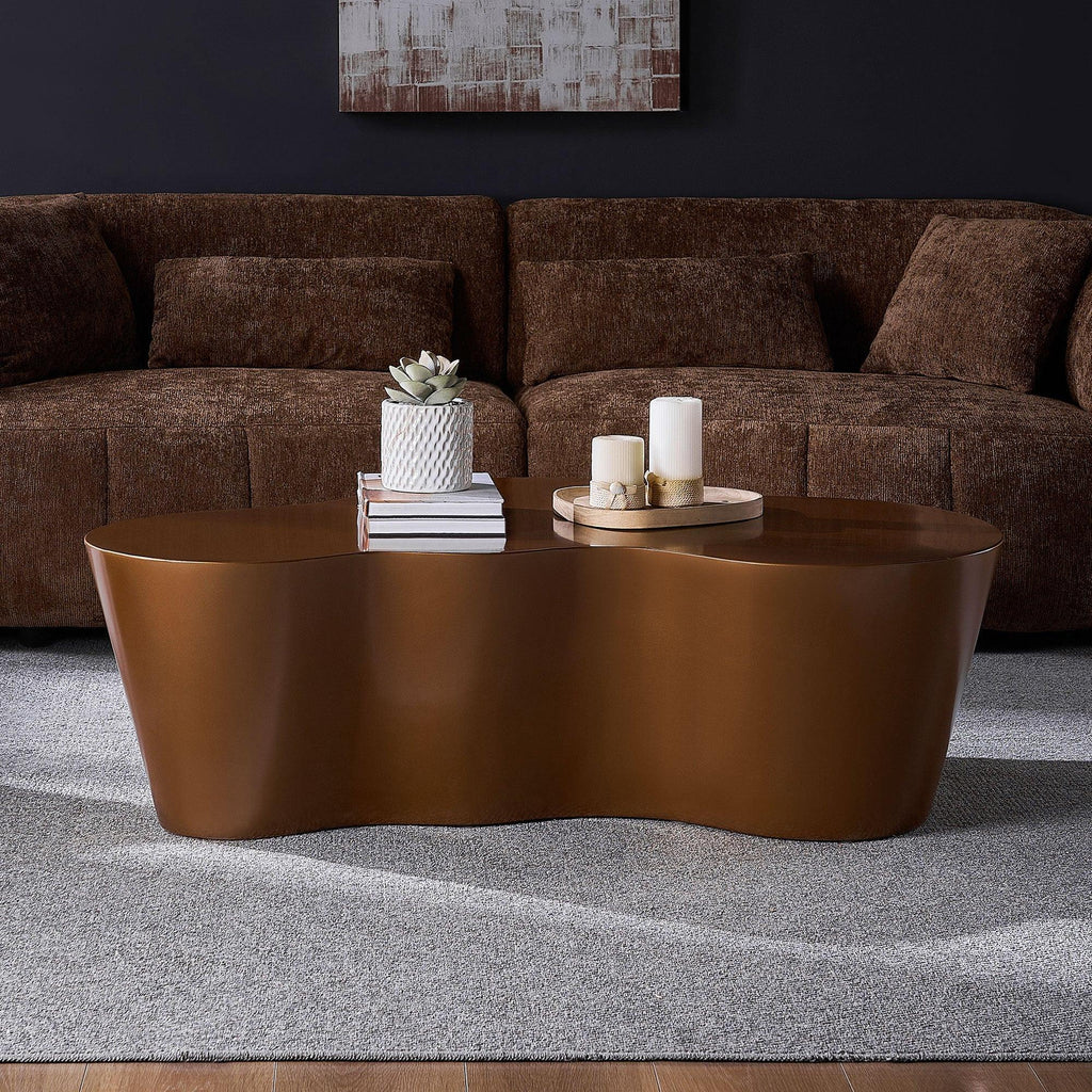 Brown Fiberglass Coffee Table - 50 Inch Unique Shape.