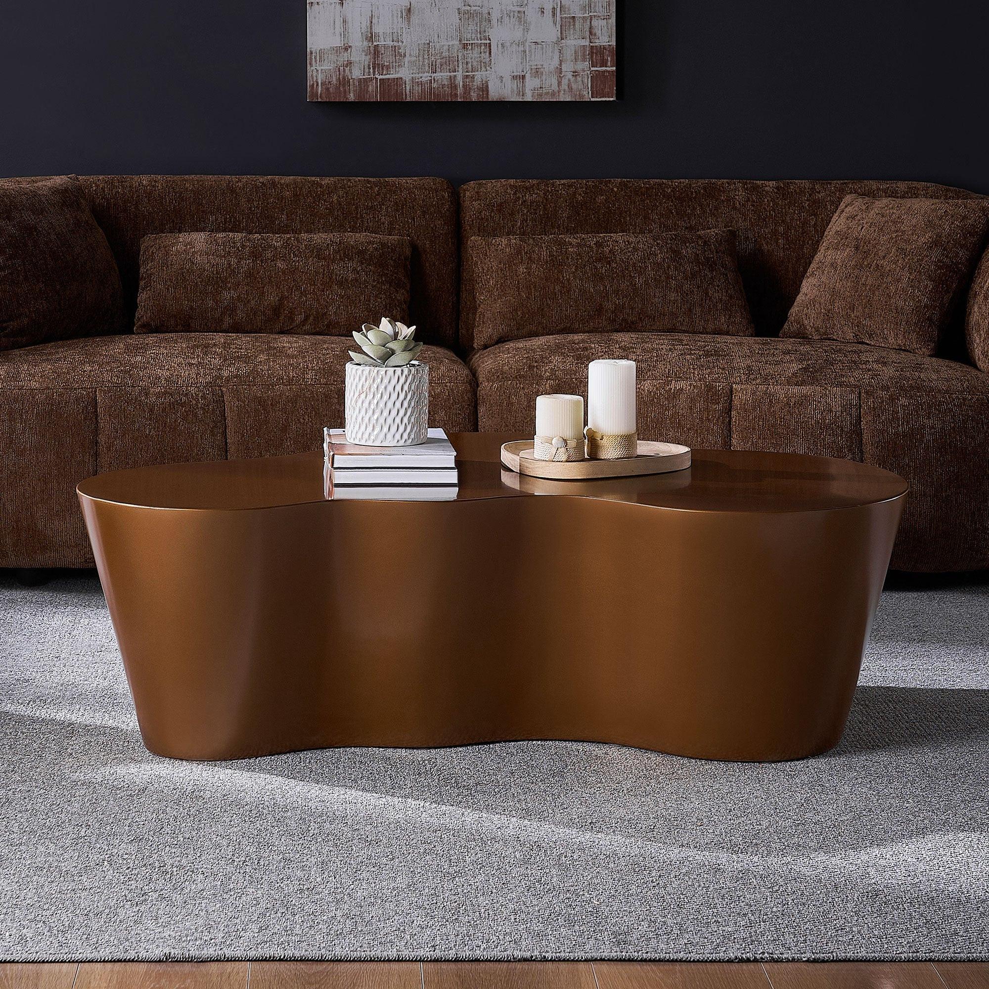 Brown Fiberglass Coffee Table - 50 Inch Unique Shape.