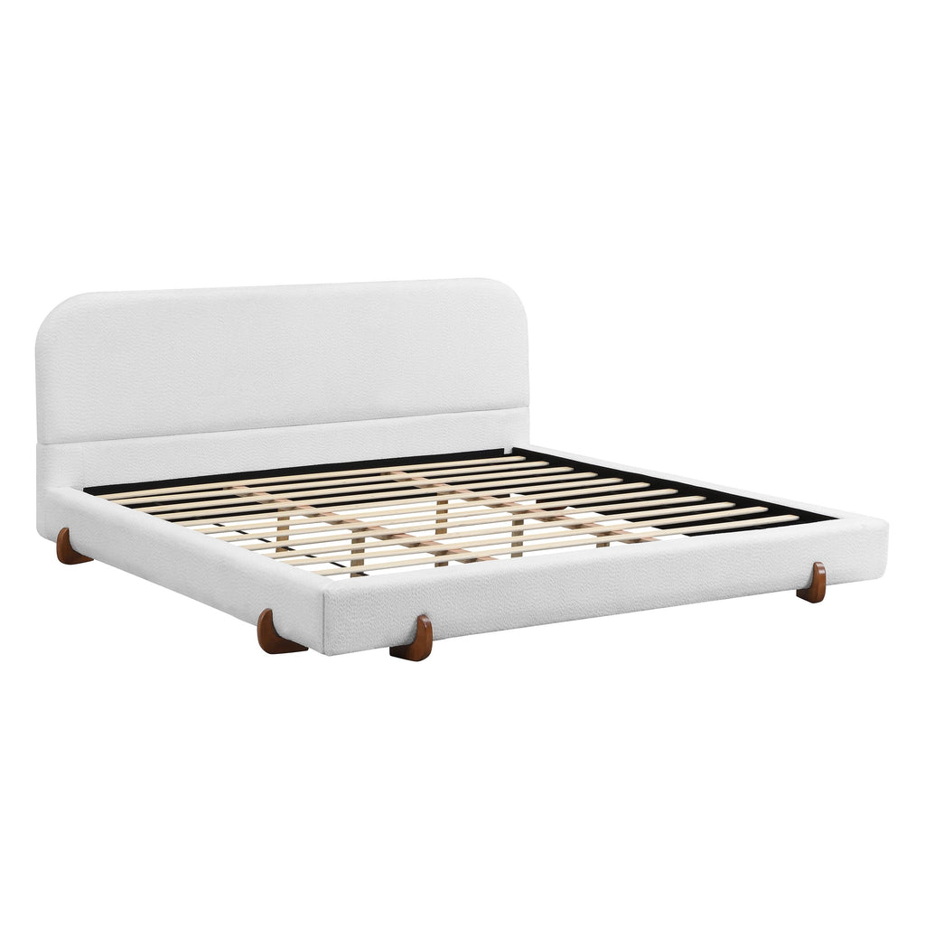 King Size Fabric Upholstered Bed Frame with Rubber Wood Legs.