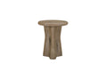 Rustic English knotty oak accent table featuring a round top and a sculptural, flared pedestal base.
