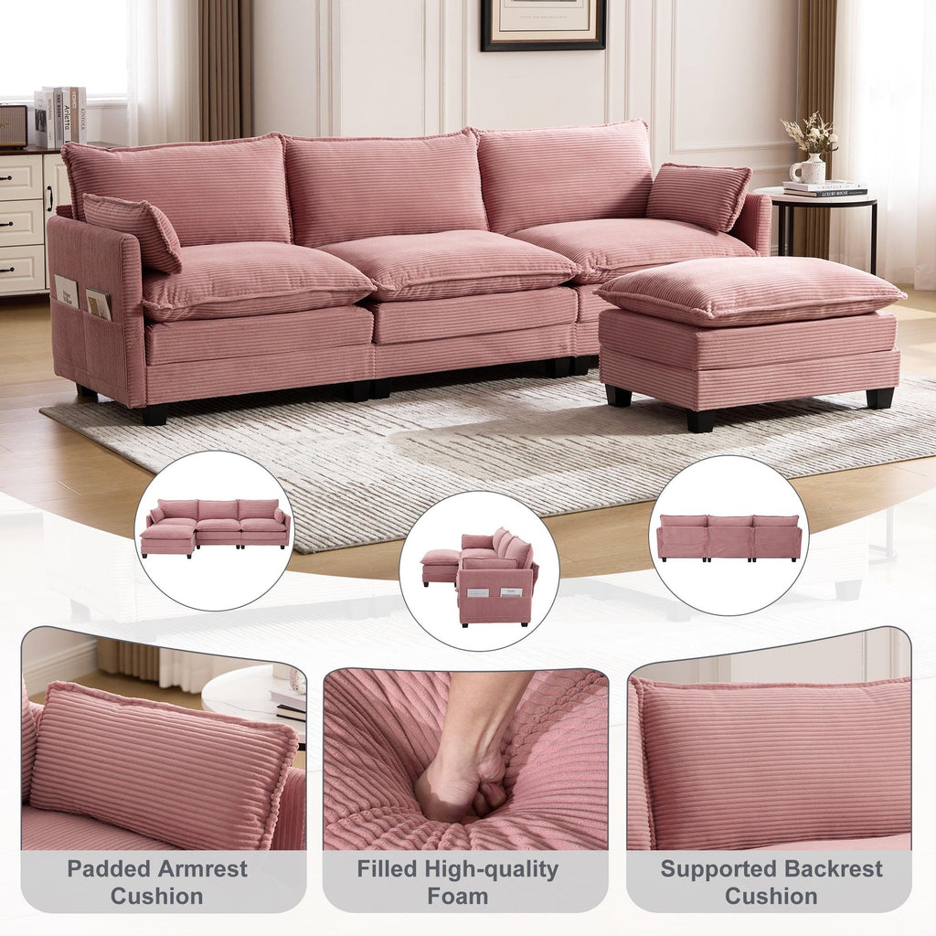 Oversized Modular Sectional Sofa with Movable Ottoman.