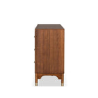Walnut 6-Drawers Dresser with Gold-Capped Legs.