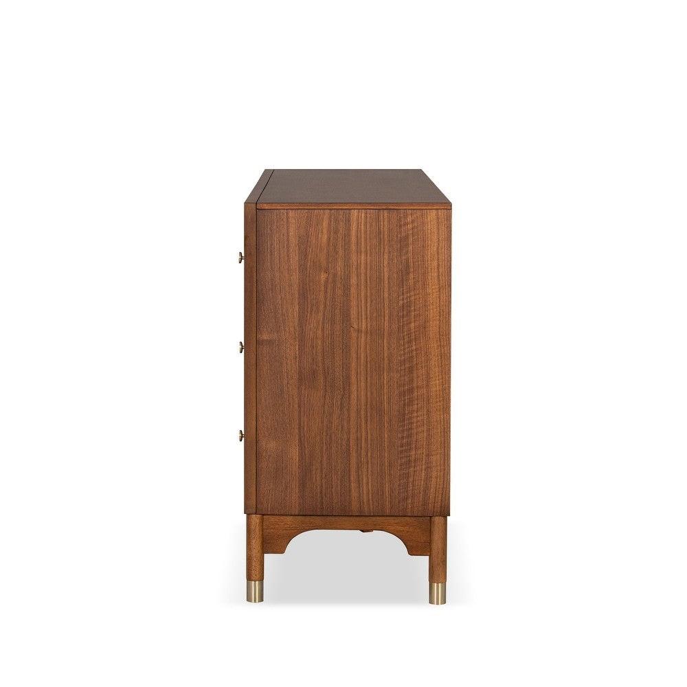 Walnut 6-Drawers Dresser with Gold-Capped Legs.